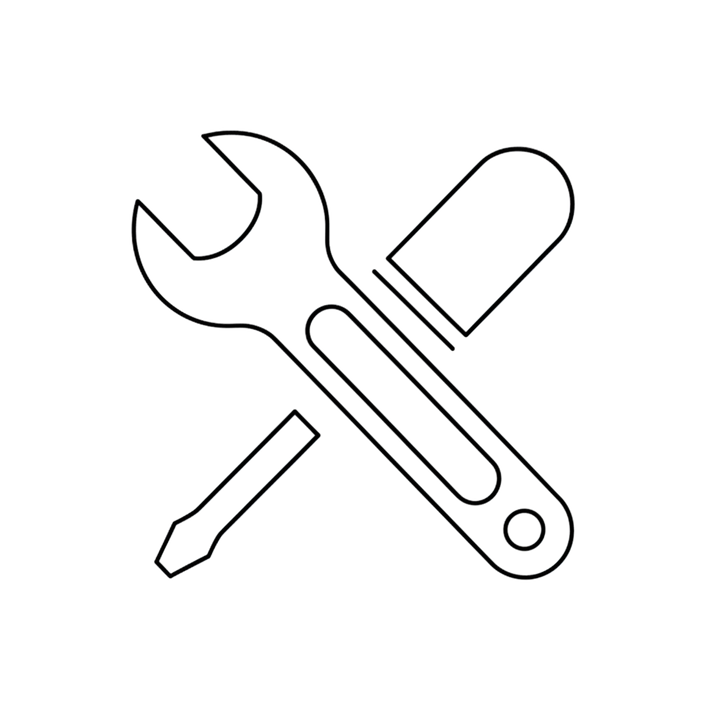 Line drawing of a wrench and screwdriver crossed over each other on a white background