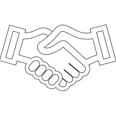 Outline of two hands shaking on a white background